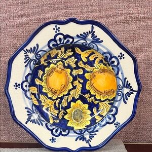 I. Godinger & Co. Italian cobalt blue & yellow flower hand-painted dessertplate